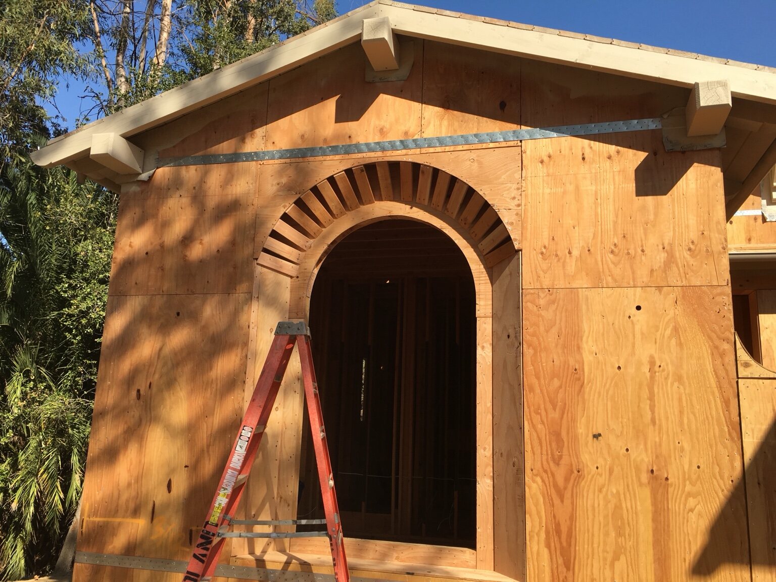 Close-up of a custom framed arched opening